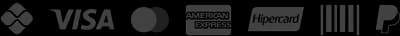 Visa, Mastercard, American Express, Hipercard, Pix, PayPal