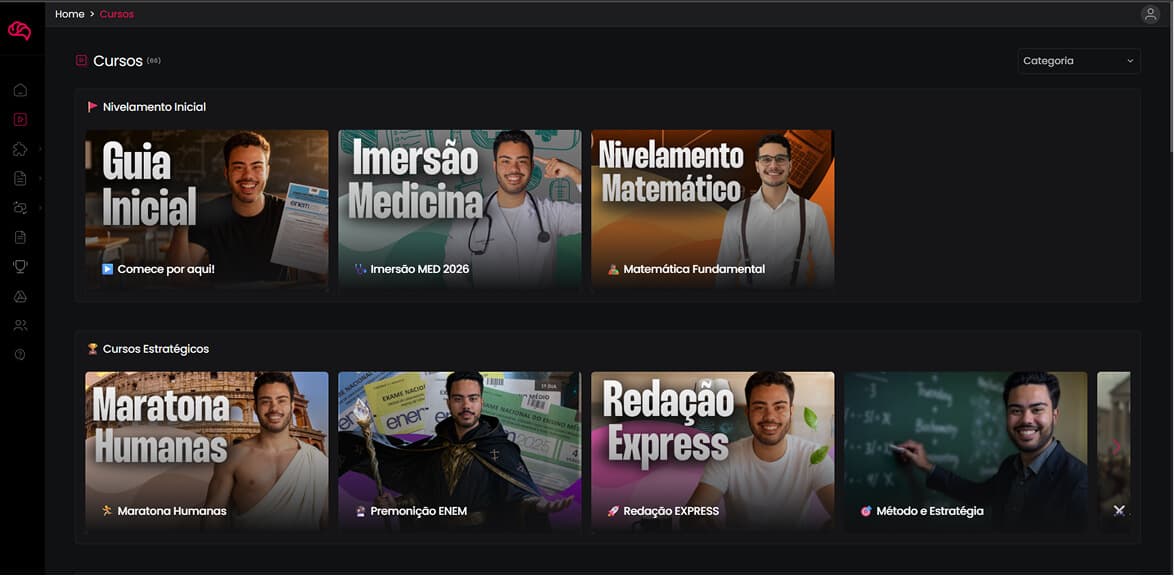 Plataforma Memorize — área de cursos com Imersão Medicina, Maratona Humanas e Redação Express