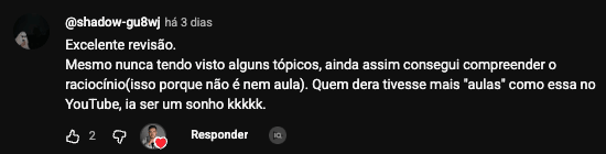 Comentário no YouTube: @shadow-gu8wj sobre as lives do Renato