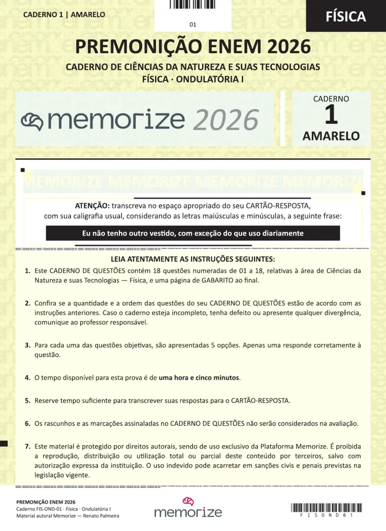 Capa do caderno de Física · Ondulatória do Premonição ENEM 2026