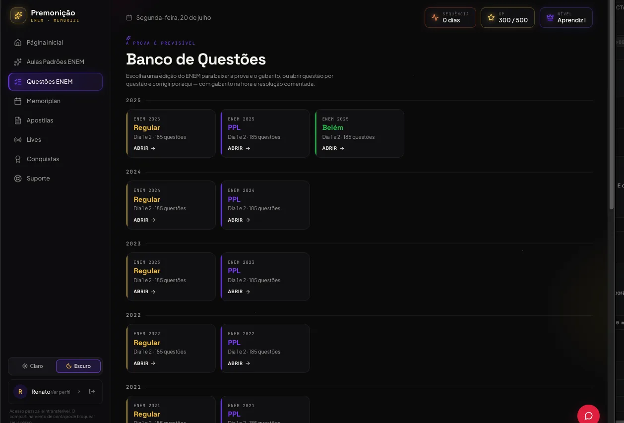 Baixe a prova e o gabarito — plataforma Premonição ENEM
