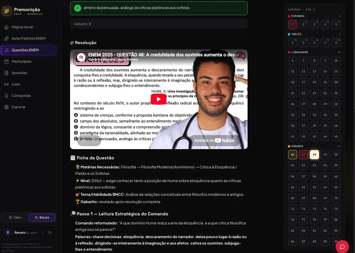 Resolução comentada em vídeo — plataforma Premonição ENEM